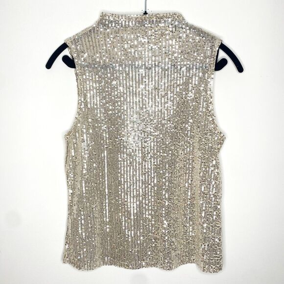 Open Edit Champagne Sequin Mesh Sleeveless Top - Picture 1 of 9